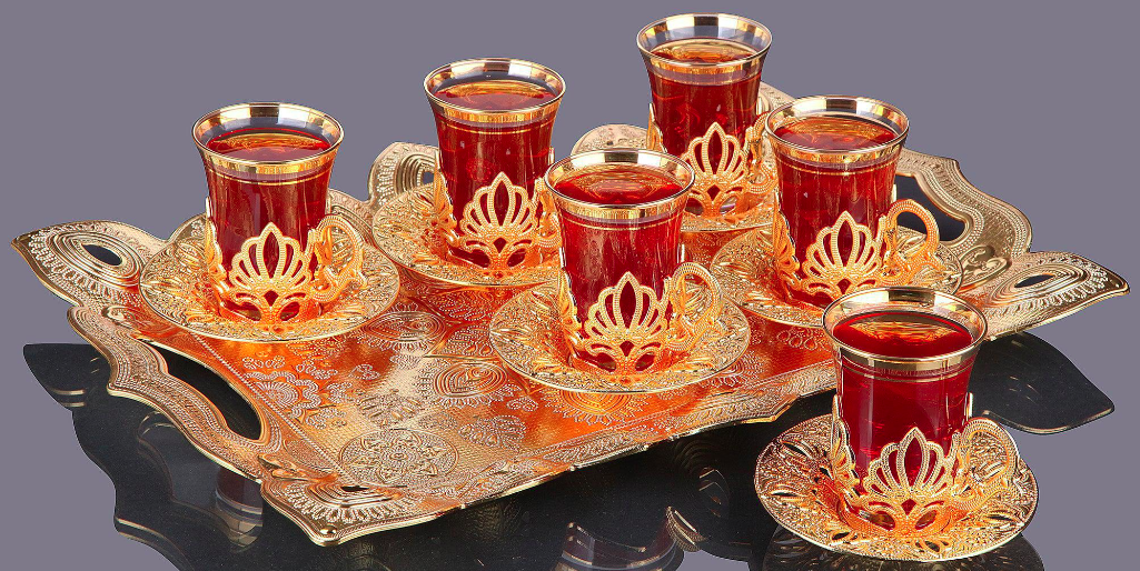 Ilayda Cream Color Turkish Tea Set With Holder –