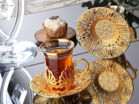 Ahu Six Person Turkish Tea Set-Elite Turkish Bazaar
