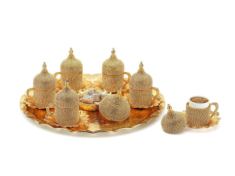 Diamond Decorated Coffee Set With Tray-Elite Turkish Bazaar