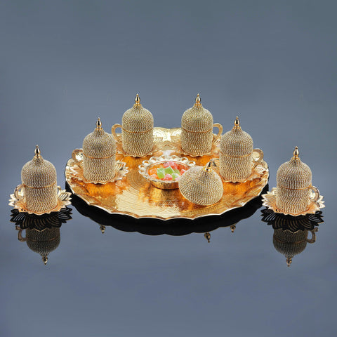Diamond Decorated Coffee Set With Tray-Elite Turkish Bazaar
