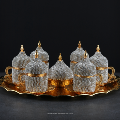Diamond Decorated Coffee Set With Tray-Elite Turkish Bazaar