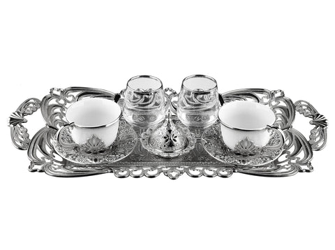 Double Presentation White Coffee Set-Elite Turkish Bazaar