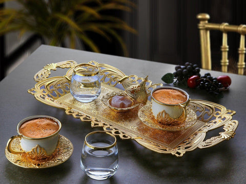 Double Presentation White Coffee Set-Elite Turkish Bazaar