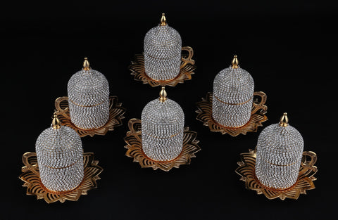 Diamond decorated 6 person Coffee Set-Elite Turkish Bazaar