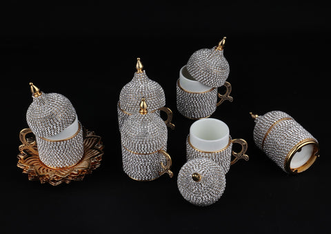 Diamond decorated 6 person Coffee Set-Elite Turkish Bazaar