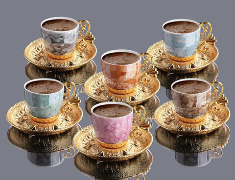 Lal Mix Design Six Person Coffee Set-Elite Turkish Bazaar