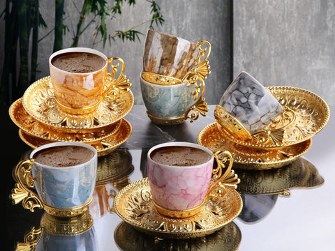 Lal Mix Design Six Person Coffee Set-Elite Turkish Bazaar