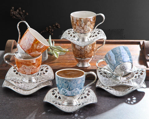 Nisa Decorative Coffee Set 6 pcs-Elite Turkish Bazaar