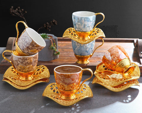 Nisa Decorative Coffee Set 6 pcs-Elite Turkish Bazaar