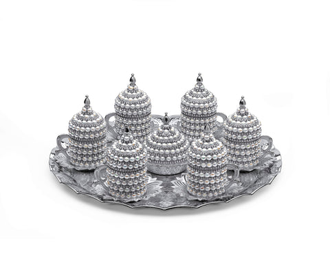 Stone Decorated Coffee Set With Tray-Elite Turkish Bazaar