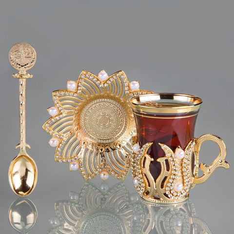 Stony Ahsen Six Person Tea Set-Elite Turkish Bazaar
