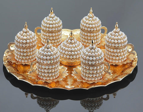 Stone Decorated Coffee Set With Tray-Elite Turkish Bazaar