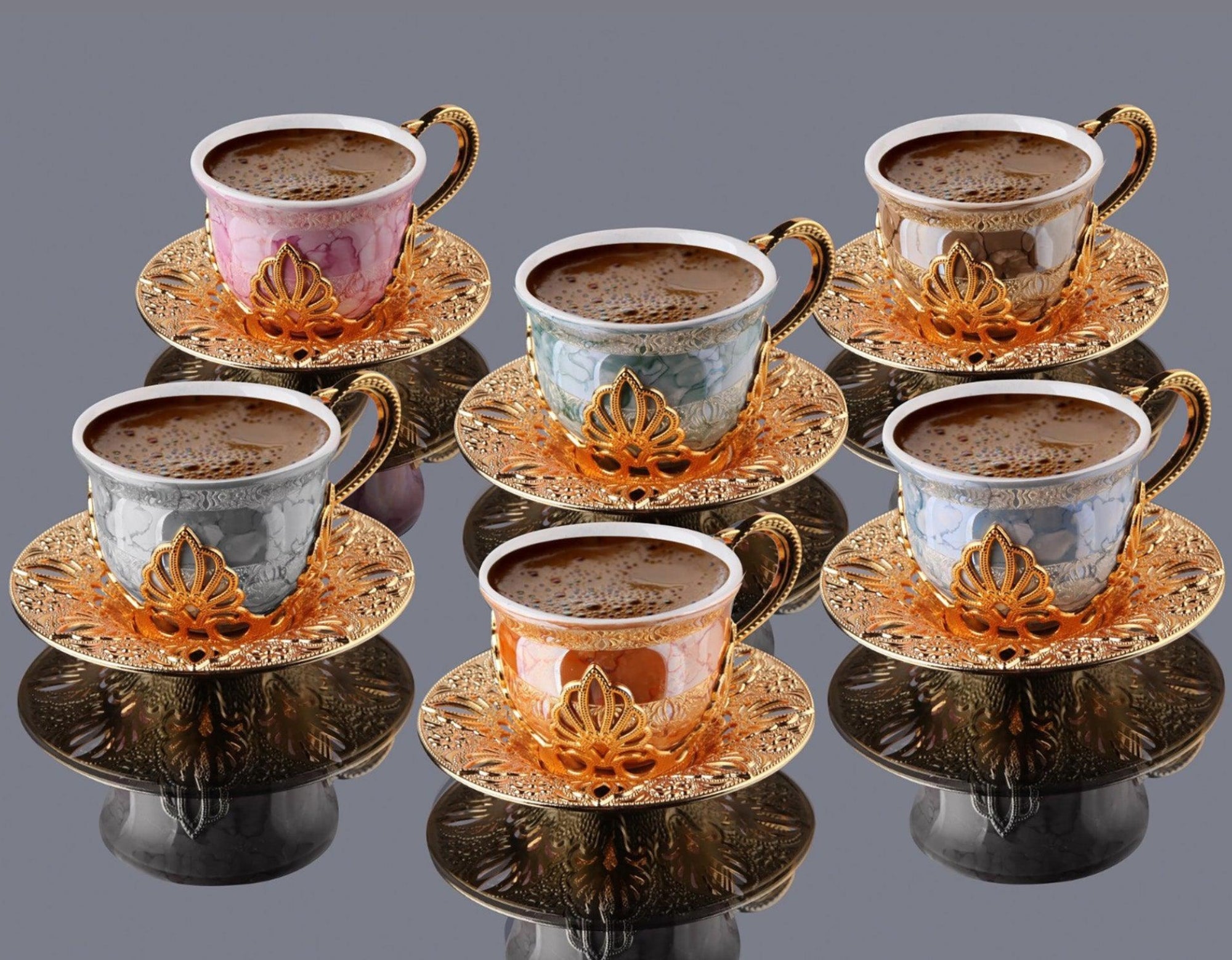 Demitasse Espresso Cup Tiny Mugs Gold Ceramic Turkish Coffee Cups