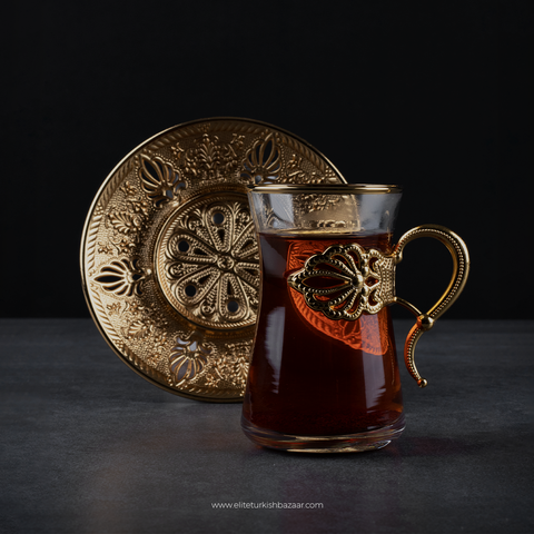 Ilayda Cream Color Turkish Tea Set With Holder –