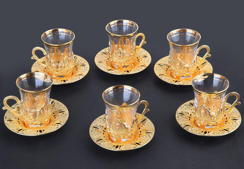 Ahu Six Person Turkish Tea Set-Elite Turkish Bazaar
