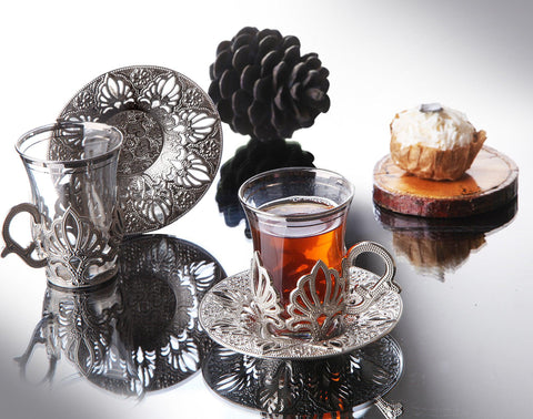 Ahu Six Person Turkish Tea Set-Elite Turkish Bazaar