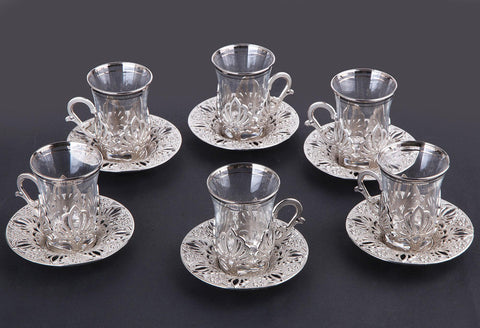 Ahu Six Person Turkish Tea Set-Elite Turkish Bazaar