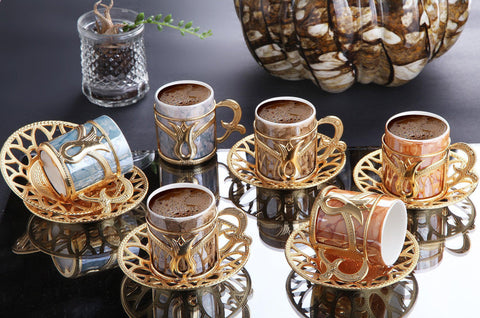 Fancy Turkish Coffee Cups Set of 6, 18 Pcs Porcelain Espresso