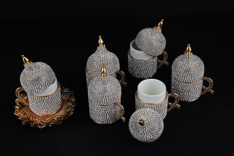 Diamond decorated 6 person Coffee Set-Elite Turkish Bazaar