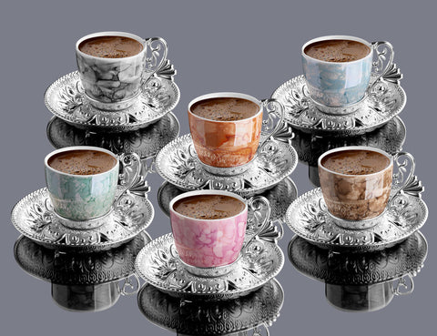 Lal Mix Design Six Person Coffee Set-Elite Turkish Bazaar